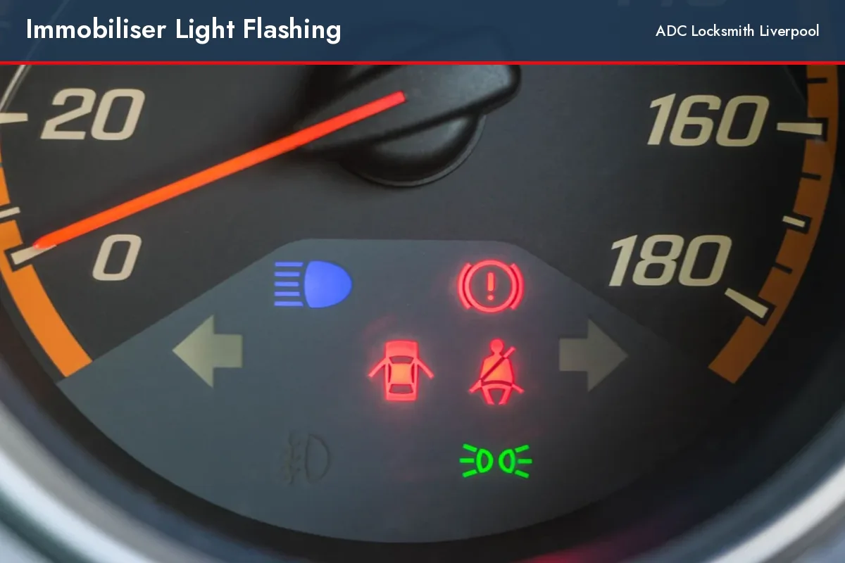 immobiliser light flashing, security light lit on the instrument cluster