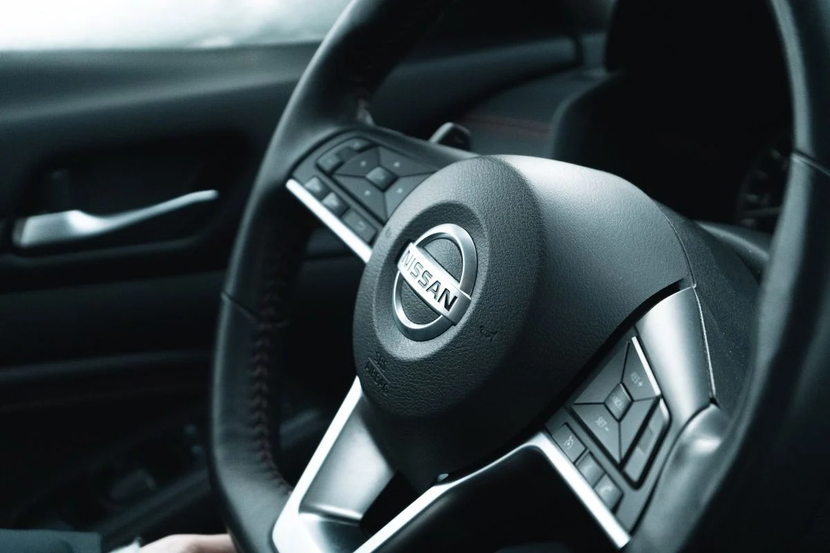 Nissan steering wheel close up