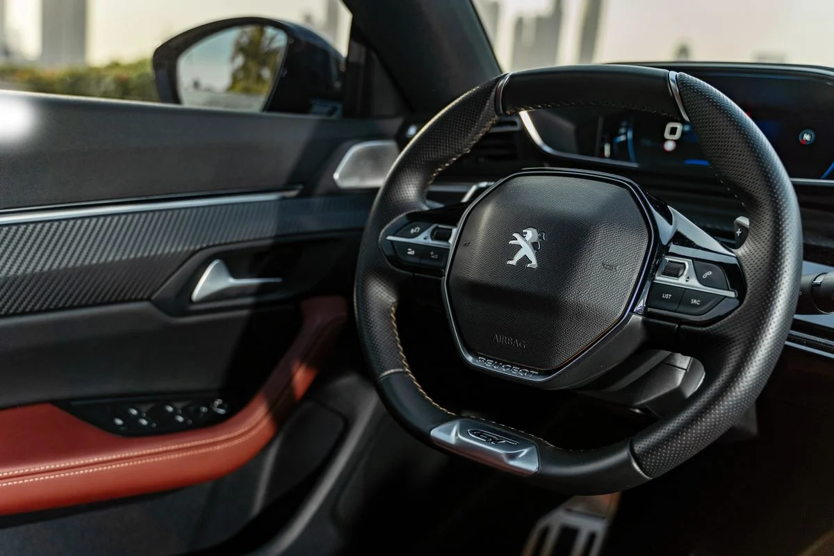 Peugeot steering wheel and dashboard