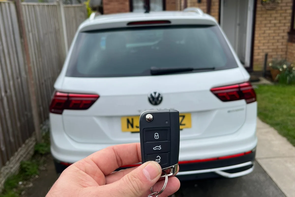 Volkswagen remote key programmed on a driveway
