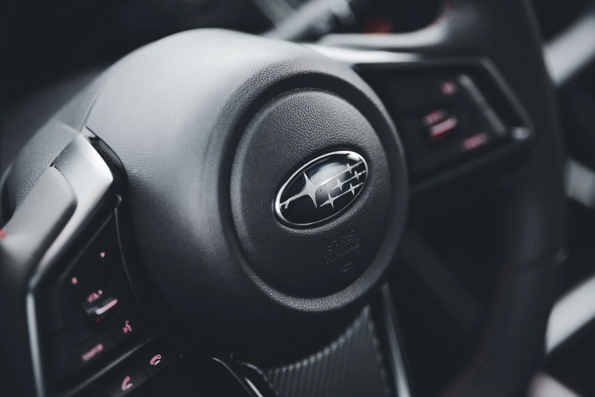 Subaru steering wheel close up
