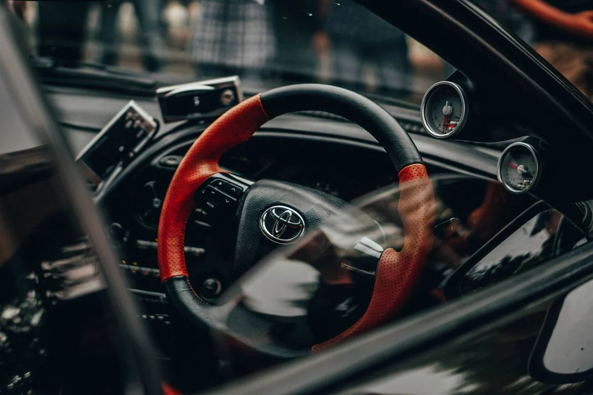 Toyota steering wheel inside the car